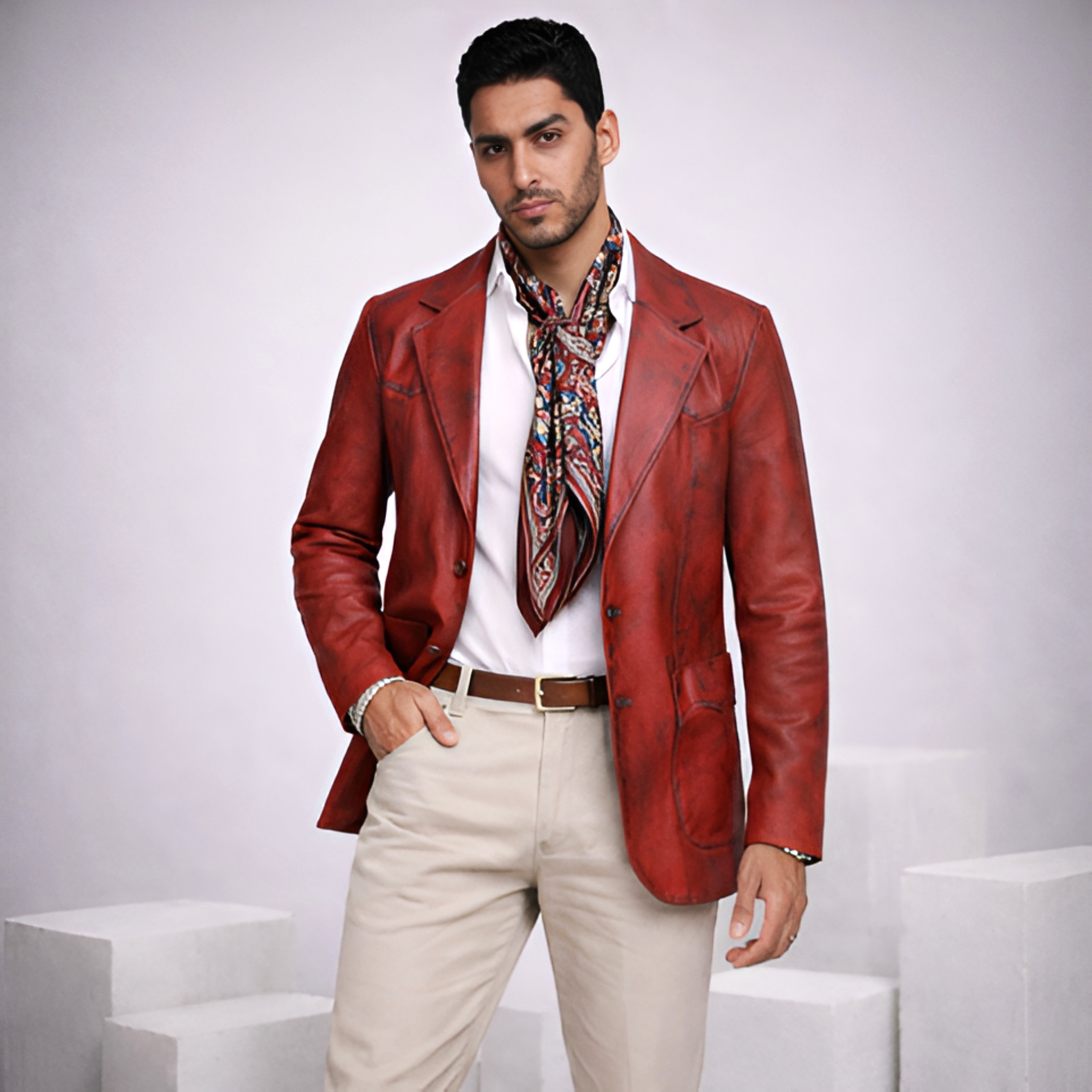 ACID TONES RED LEATHER BLAZER - MINDFUL, STYLISH & SUSTAINABLE