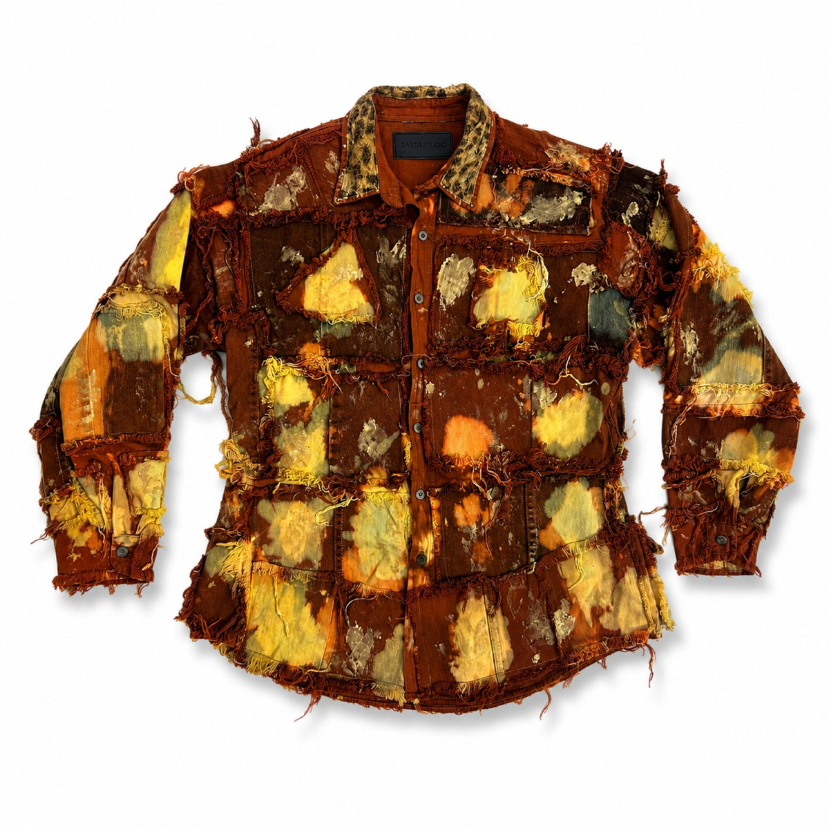 Wearable Ruins Red Gold Shredded Denim Colored Jacket A