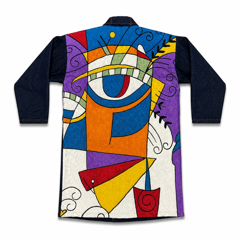 Denim Artwork Long Coat