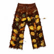 Wearable Ruins Red Gold Shredded Denim Wide Leg Pants C