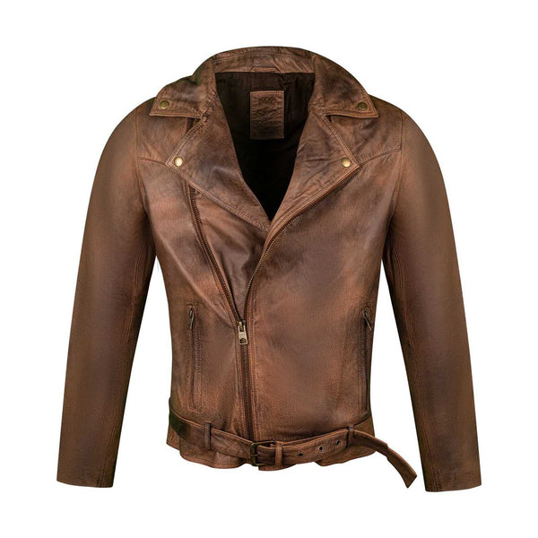 BLENDED MALT BROWN BIKER LEATHER JACKET