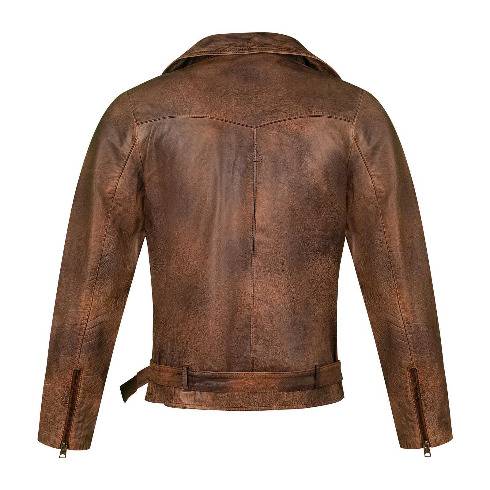 BLENDED MALT BROWN BIKER LEATHER JACKET - MINDFUL, STYLISH &amp