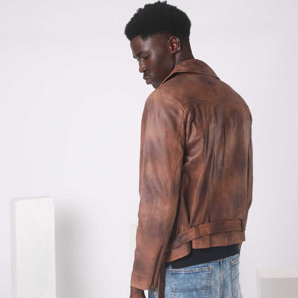 BLENDED MALT BROWN BIKER LEATHER JACKET