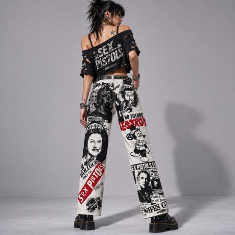 Frayed Fusion Denim Printed Jeans A