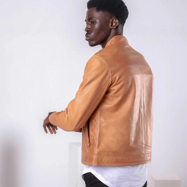 SINGLE MALT PEACH QUILTED LEATHER JACKET