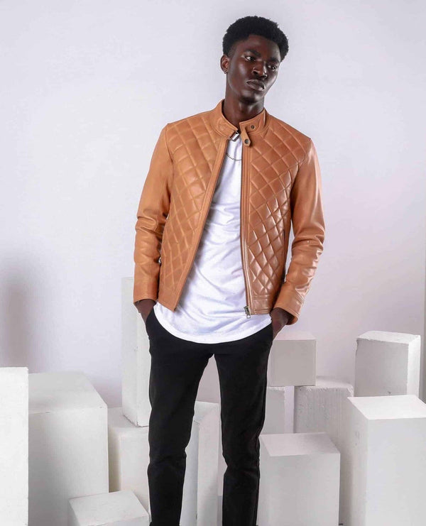 SINGLE MALT PEACH QUILTED LEATHER JACKET