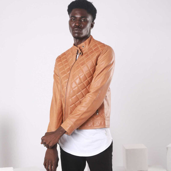 SINGLE MALT PEACH QUILTED LEATHER JACKET
