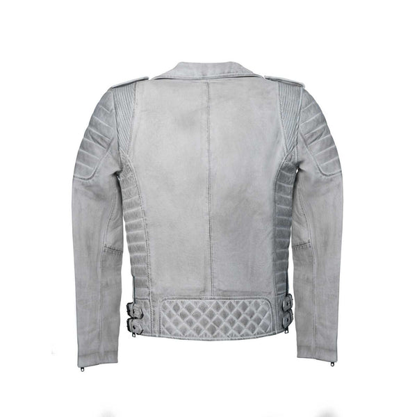 BLUE MOTORCYCLE SMOKE GREY BIKER LEATHER JACKET