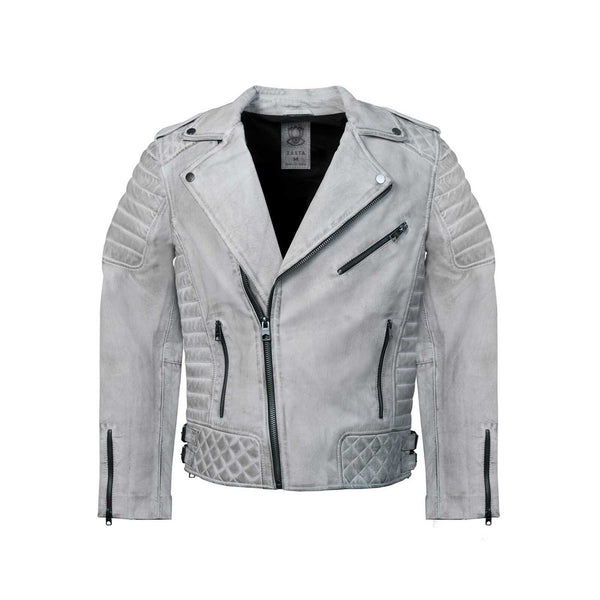 BLUE MOTORCYCLE SMOKE GREY BIKER LEATHER JACKET