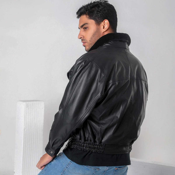 HIGHBALL BLACK LEATHER JACKET WITH FAUX FUR LINING