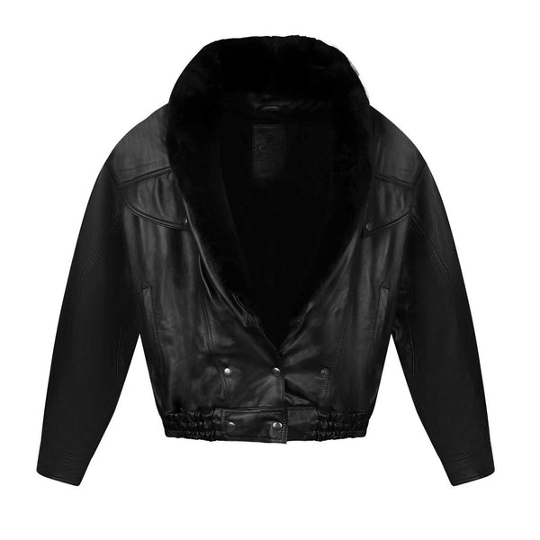 HIGHBALL BLACK LEATHER JACKET WITH FAUX FUR LINING