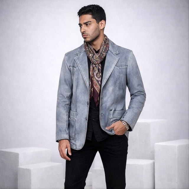 ACID TONES GREY LEATHER BLAZER