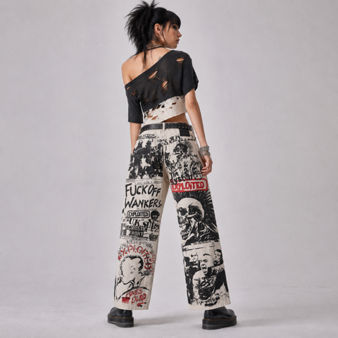 Frayed Fusion Denim Printed Jeans B