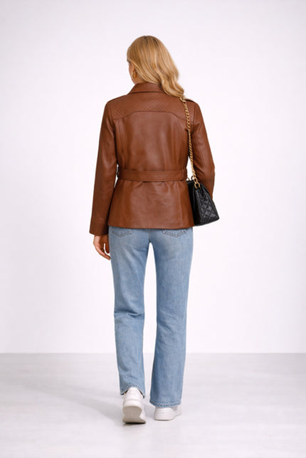 OLD FASHIONED BROWN QUILTED MULTI POCKET LEATHER COAT