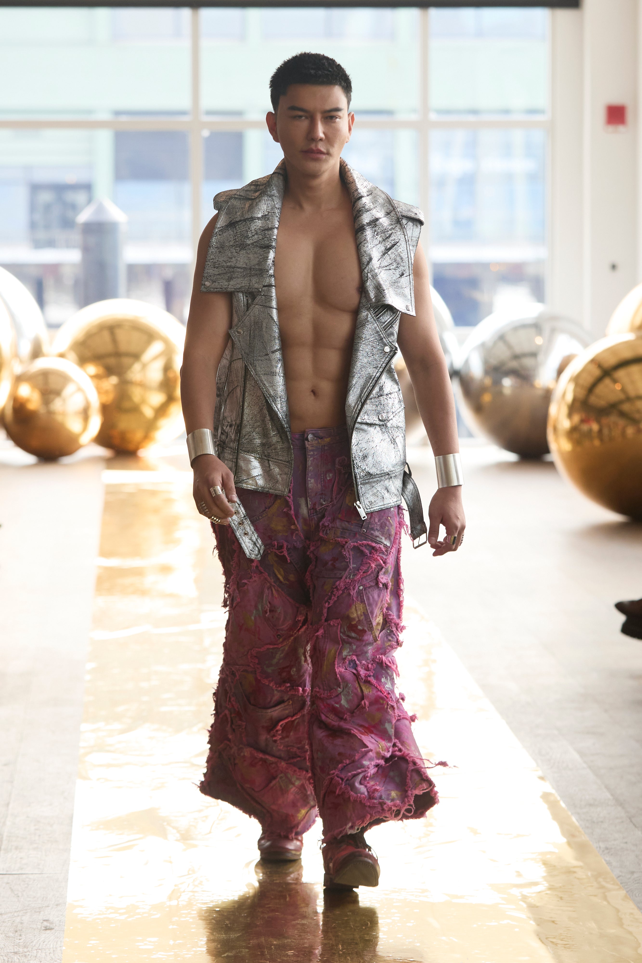 Wearable Ruins Pink Wide Leg Denim Pants One
