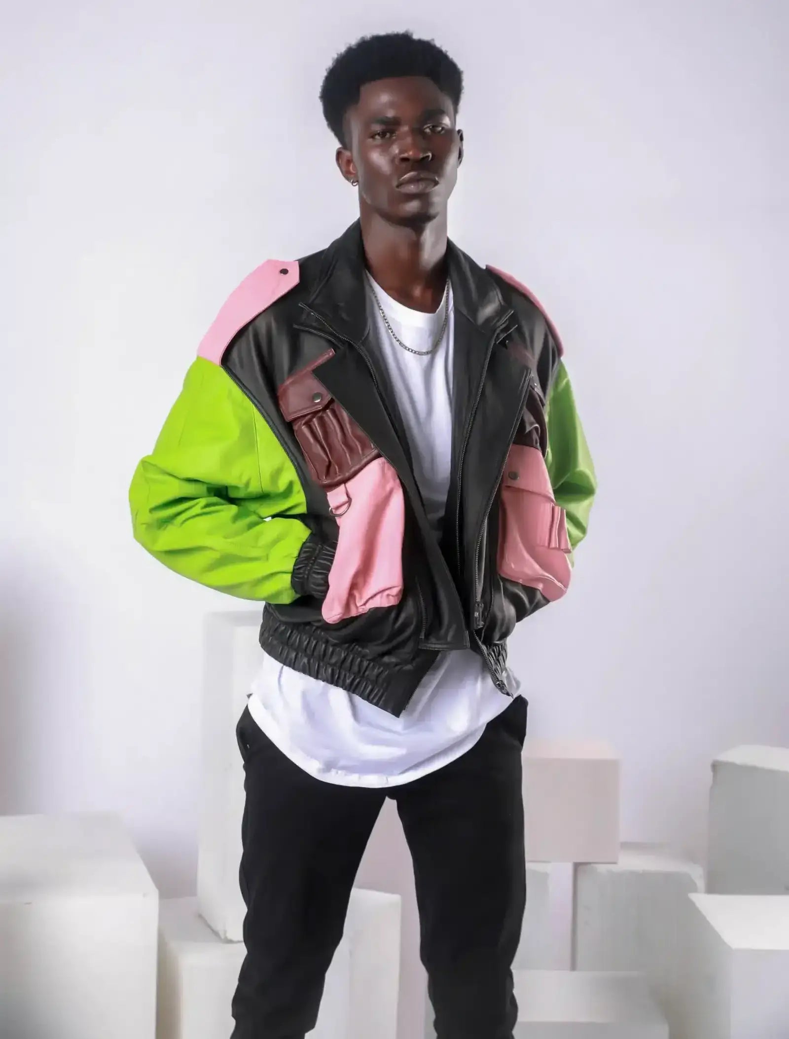 THE WIZARD MULTICOLORED BOMBER LEATHER JACKET