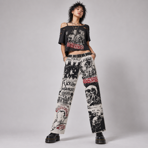Frayed Fusion Denim Printed Jeans C