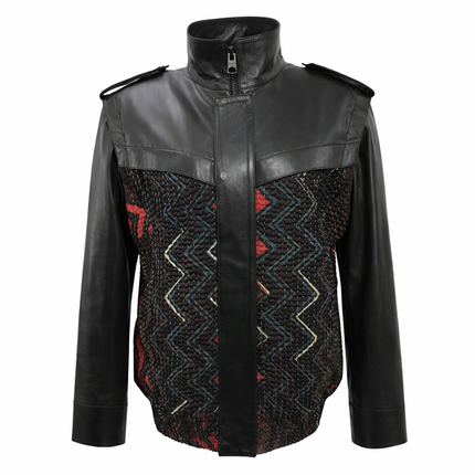 Kantha Blend 2 LEATHER JACKET WITH AFRICAN PRINT
