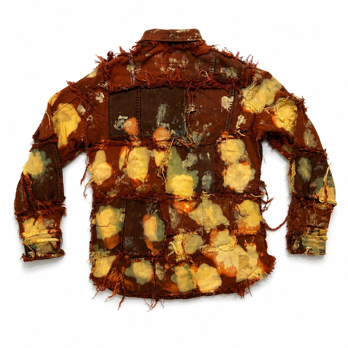 Wearable Ruins Red Gold Shredded Denim Colored Jacket E