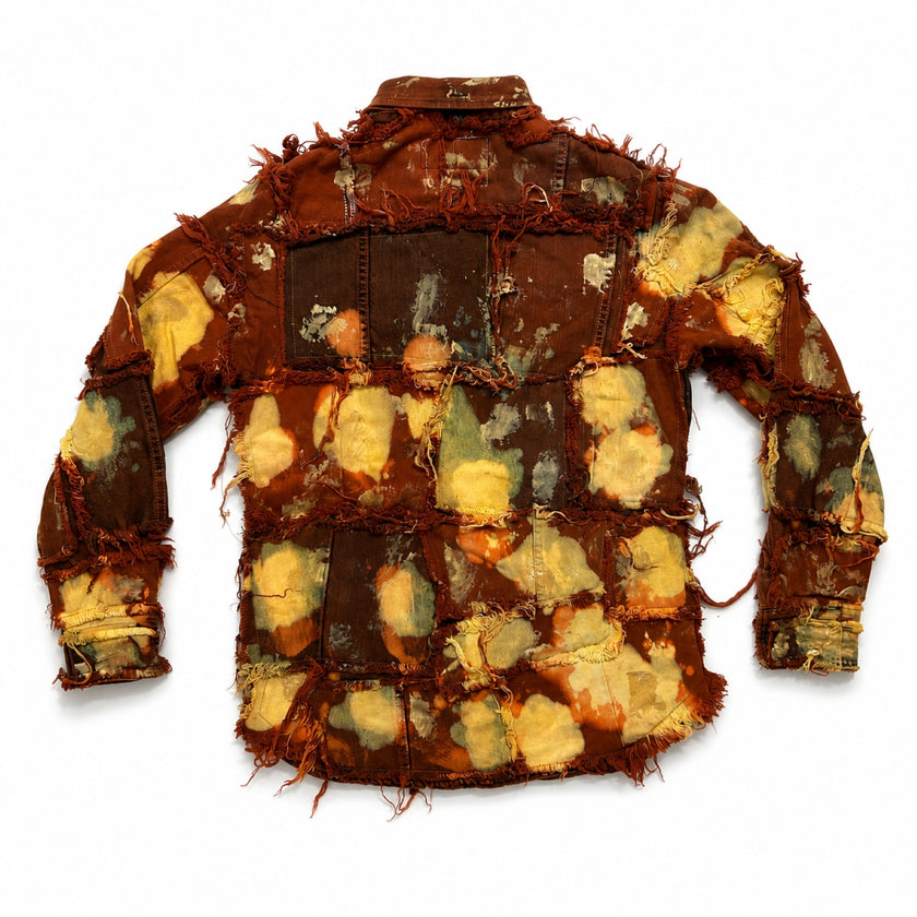 Wearable Ruins Red Gold Shredded Denim Colored Jacket E
