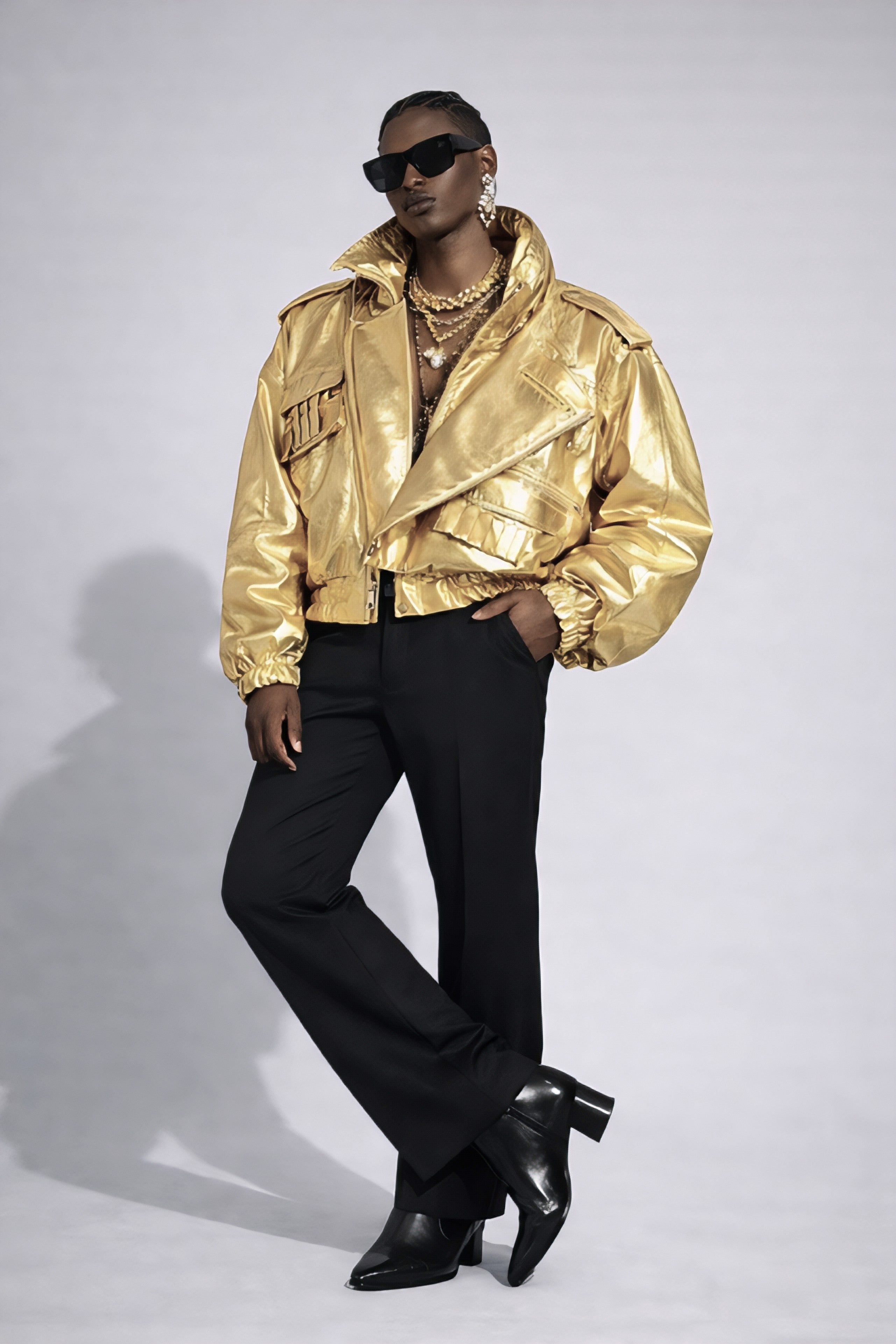 Golden Galaxy Men Leather Oversized Bomber Jacket