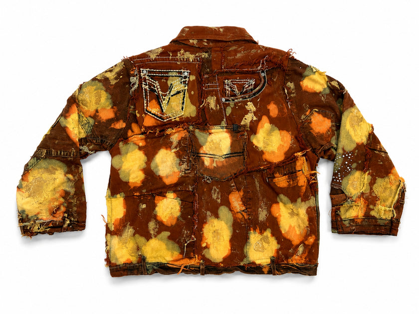 Wearable Ruins Red Gold Shredded Denim Colored Jacket C
