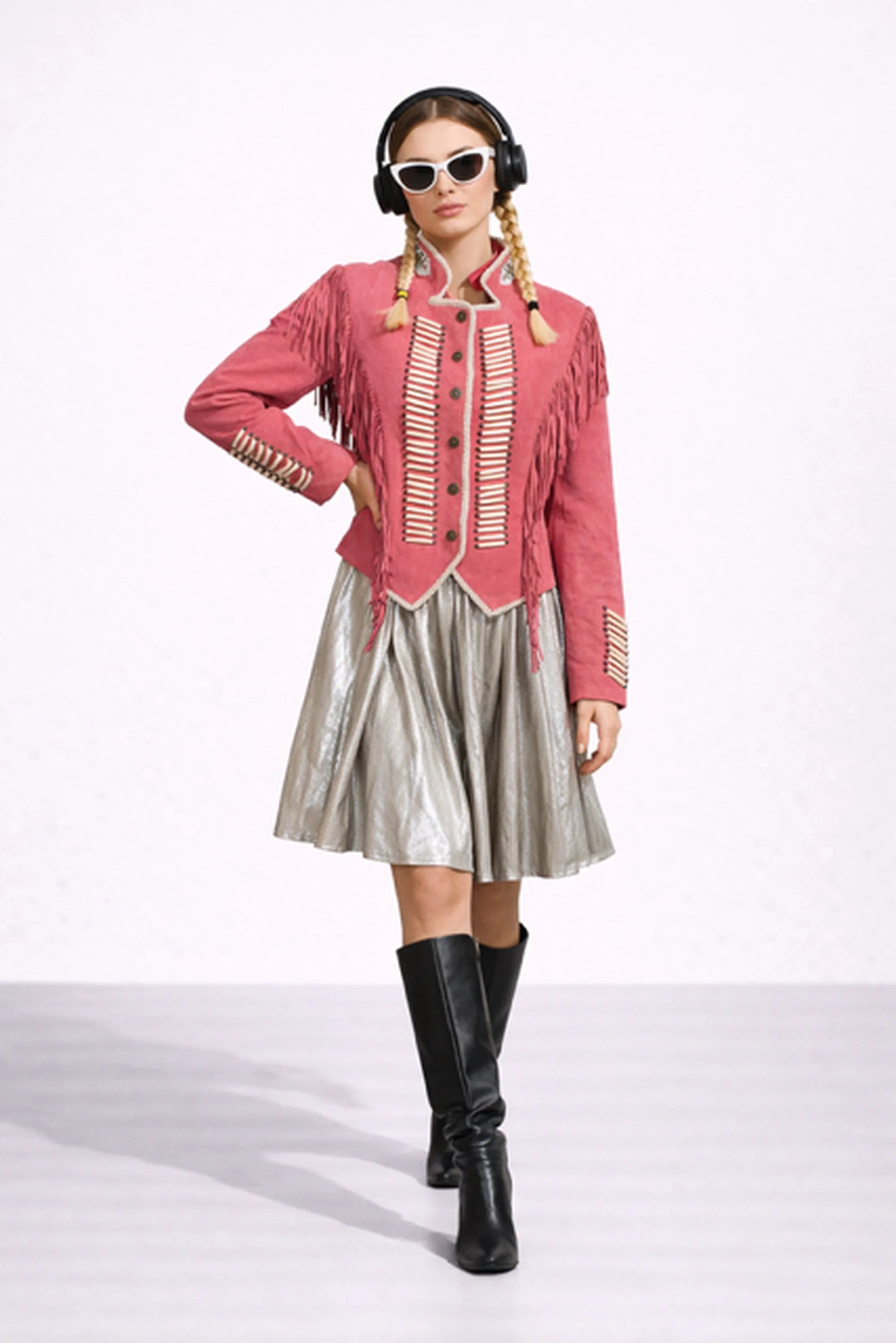 WARRIOR ROSE SUEDE JACKET WITH FRINGES AND BEATS