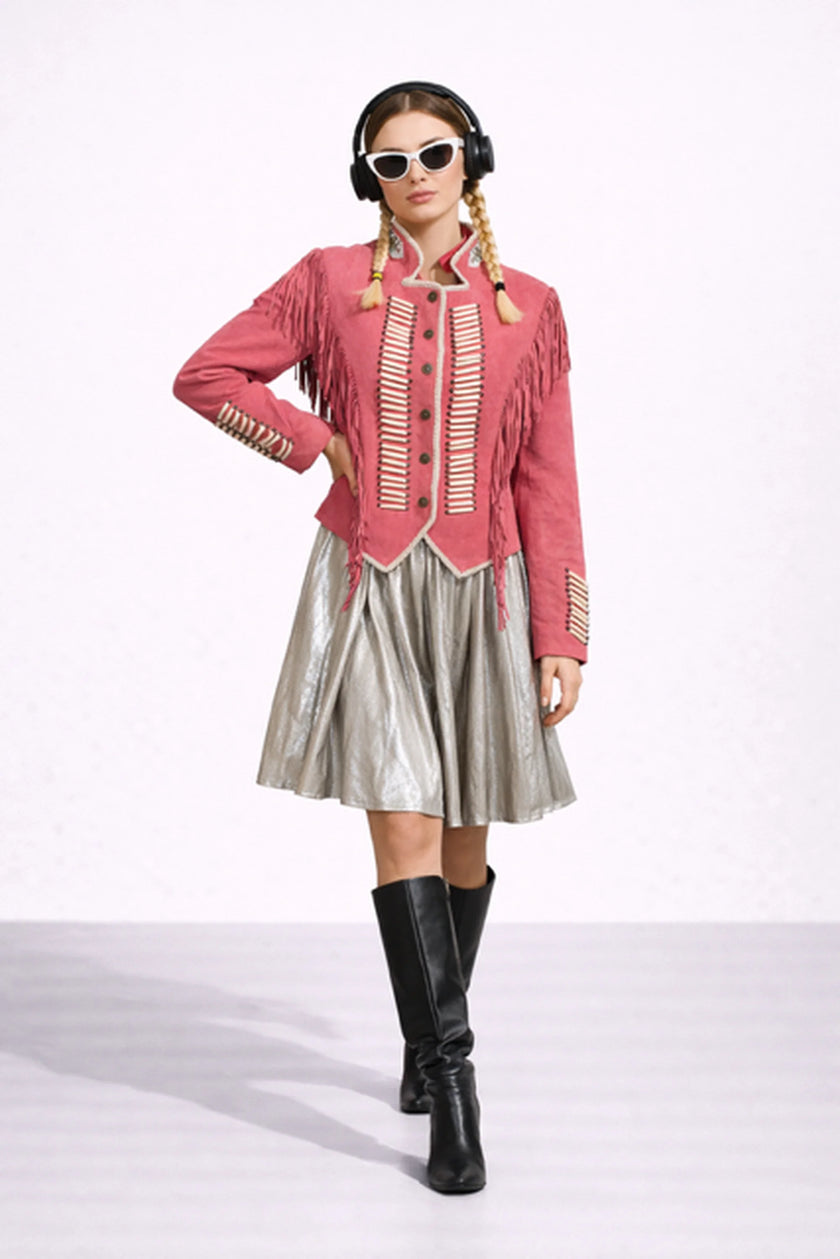 WARRIOR ROSE SUEDE JACKET WITH FRINGES AND BEATS
