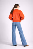 HIGHBALL ORANGE BOMBER LEATHER JACKET WITH FAUX FUR LINING