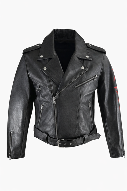 Hand-Painted Men Leather Biker Jacket