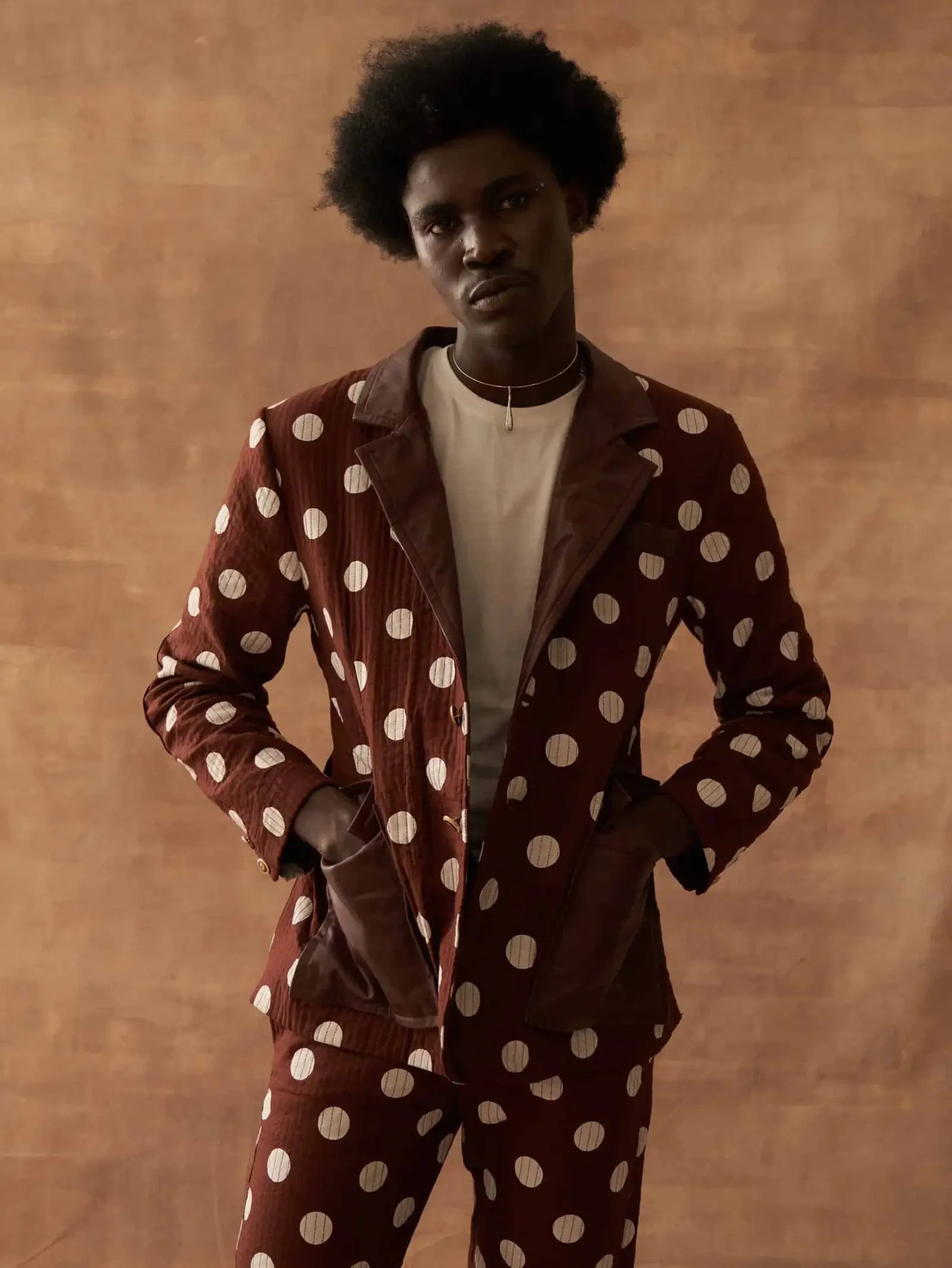 Naron Brown Cotton and Leather Blazer