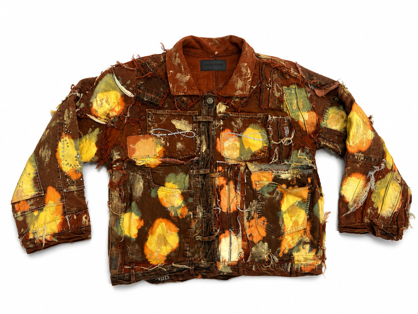 Wearable Ruins Red Gold Shredded Denim Colored Jacket C