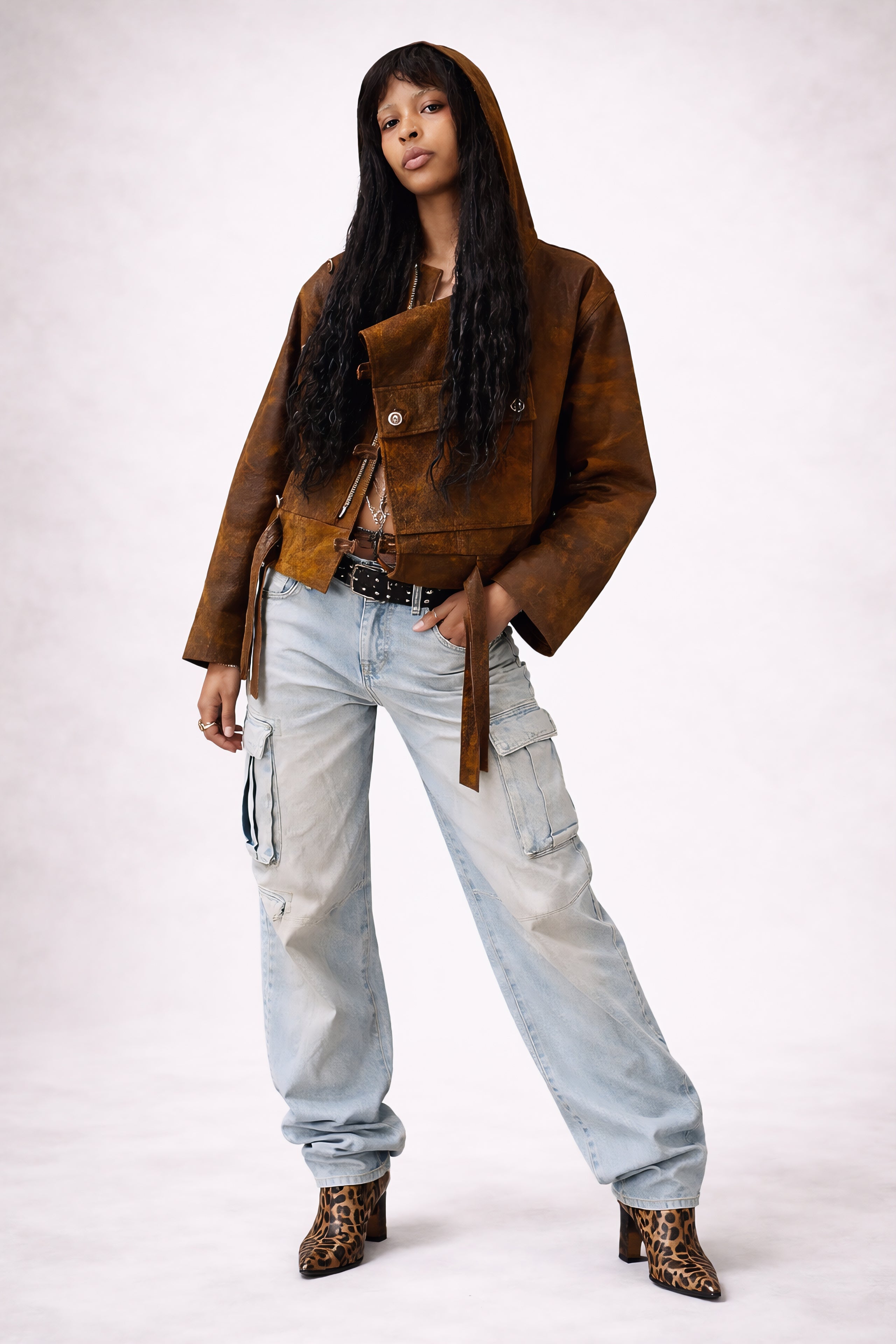 The Alchemist Women Leather Bomber Jacket With Hoodie