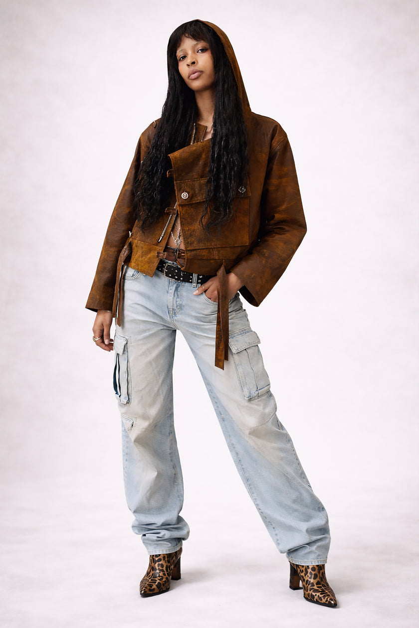 The Alchemist Women Leather Bomber Jacket With Hoodie