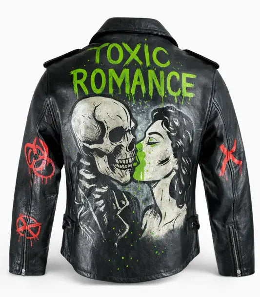 Hand-Painted Men Biker Leather Jacket