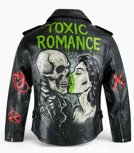 Hand-Painted Men Biker Leather Jacket
