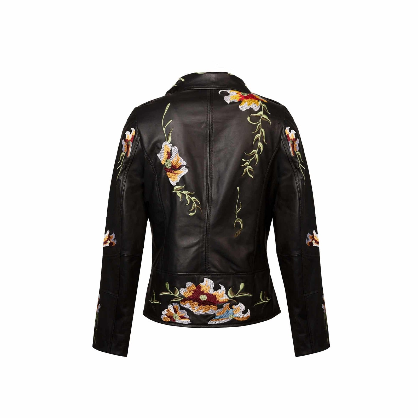 FLOWER WINE BLACK EMBROIDERED LEATHER JACKET - MINDFUL, STYLISH