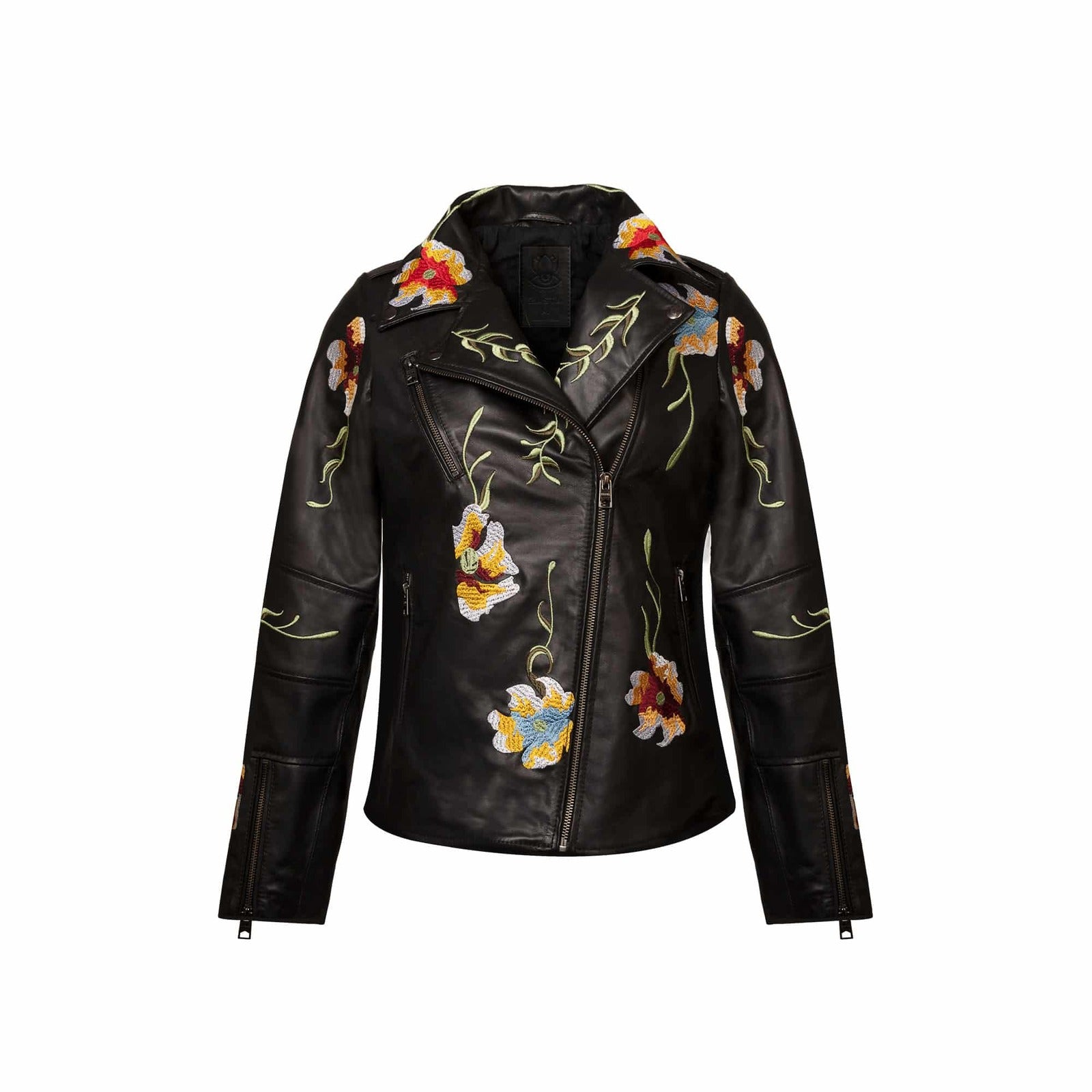 FLOWER WINE BLACK EMBROIDERED LEATHER JACKET - MINDFUL, STYLISH