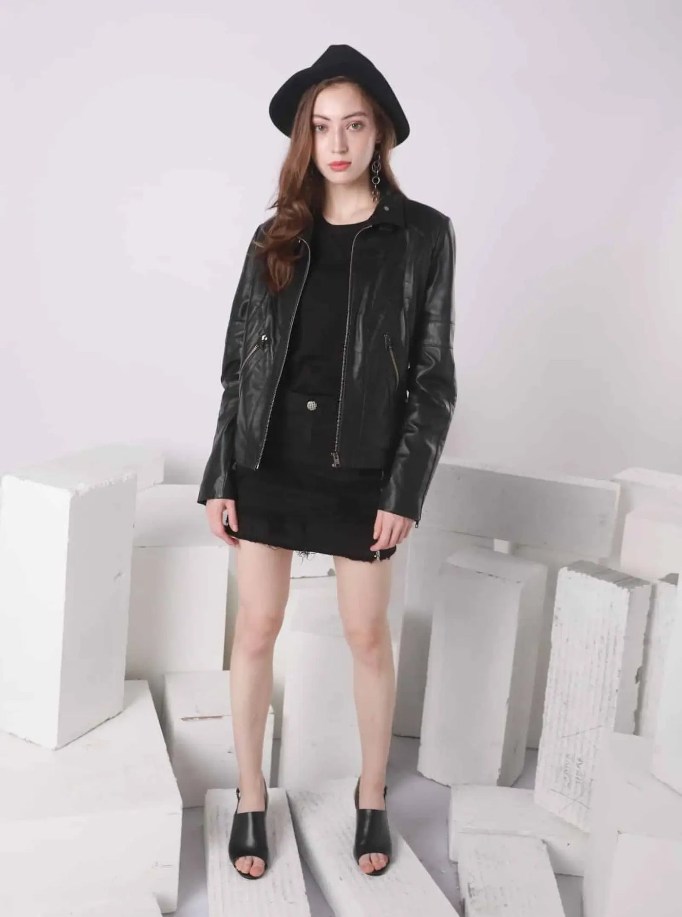 RHYTHMS BLACK LEATHER BIKER JACKET