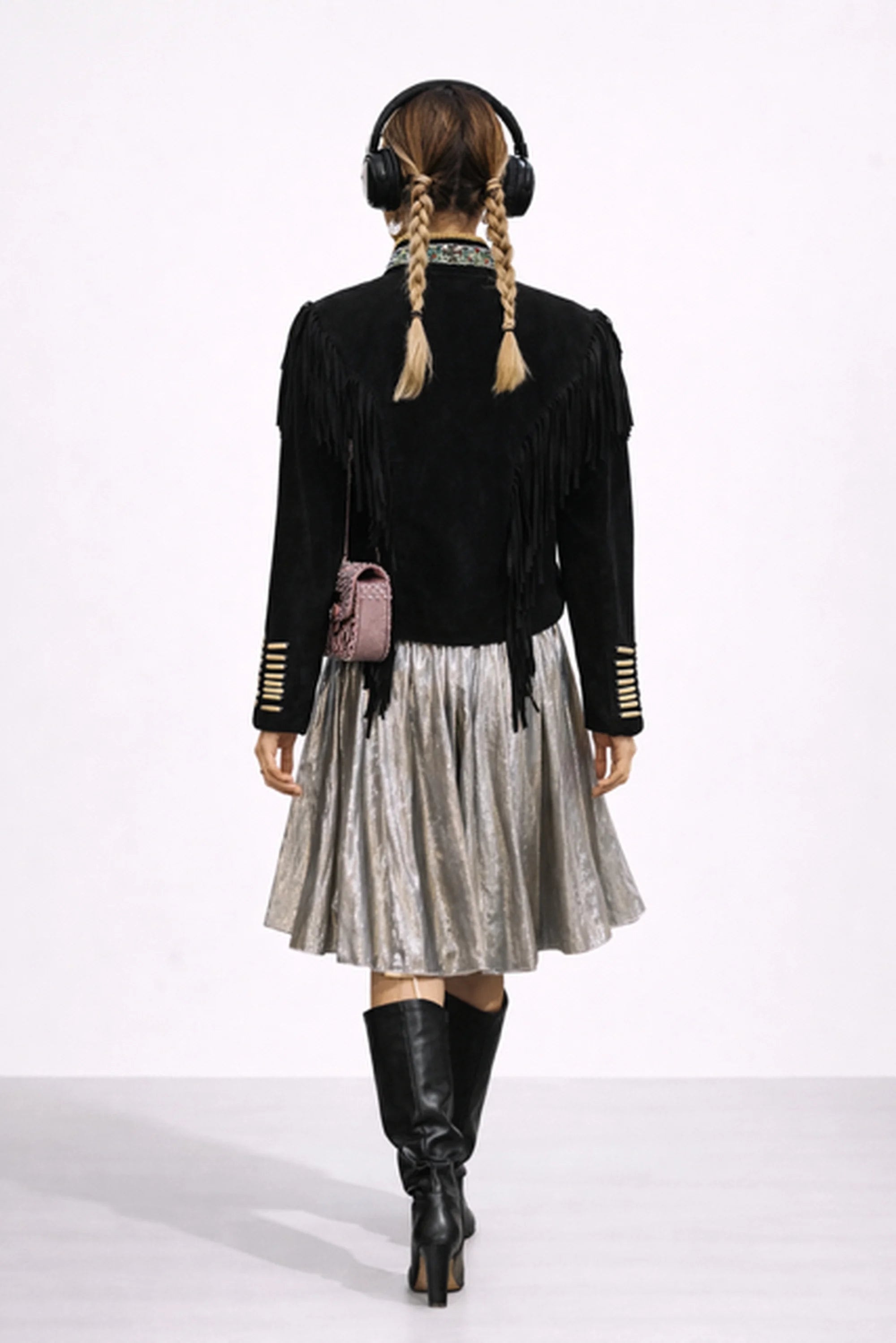 WARRIOR BLACK SUEDE JACKET WITH FRINGES AND BEATS