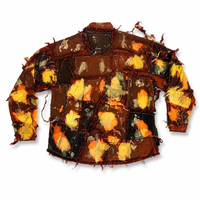 Wearable Ruins Red Gold Shredded Denim Colored Jacket B