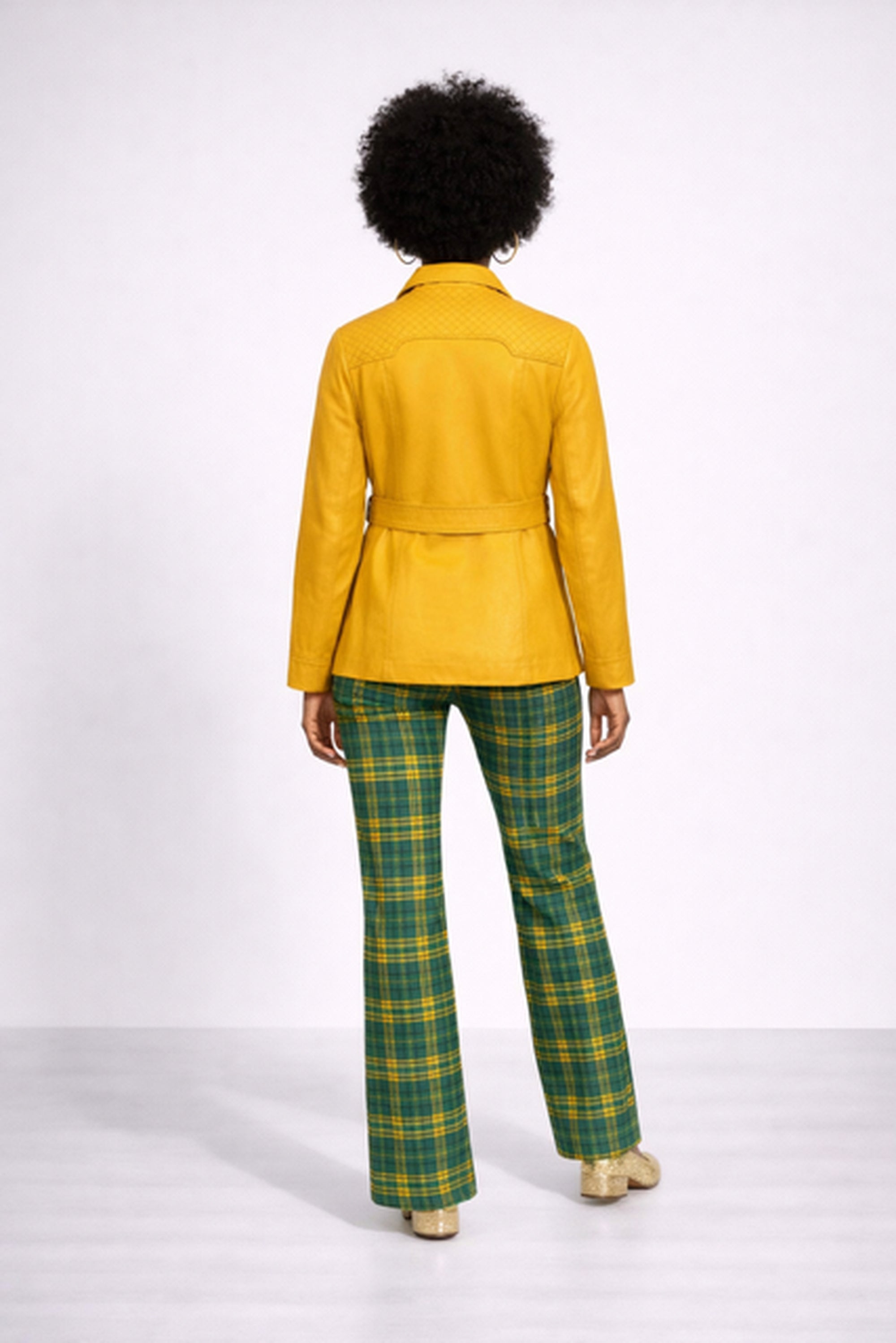 OLD FASHIONED YELLOW QUILTED MULTI POCKET LEATHER COAT