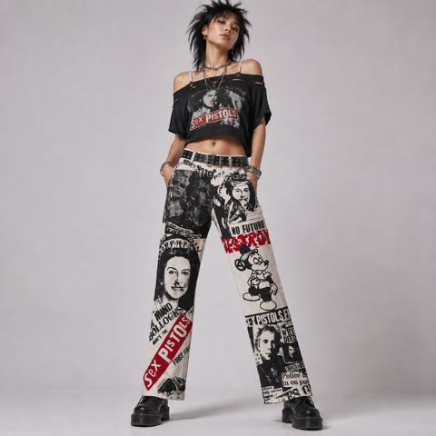 Frayed Fusion Denim Printed Jeans A