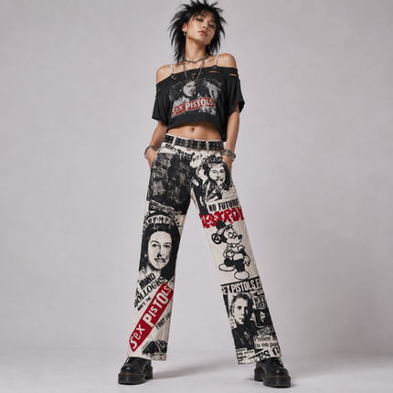 Frayed Fusion Denim Printed Jeans A