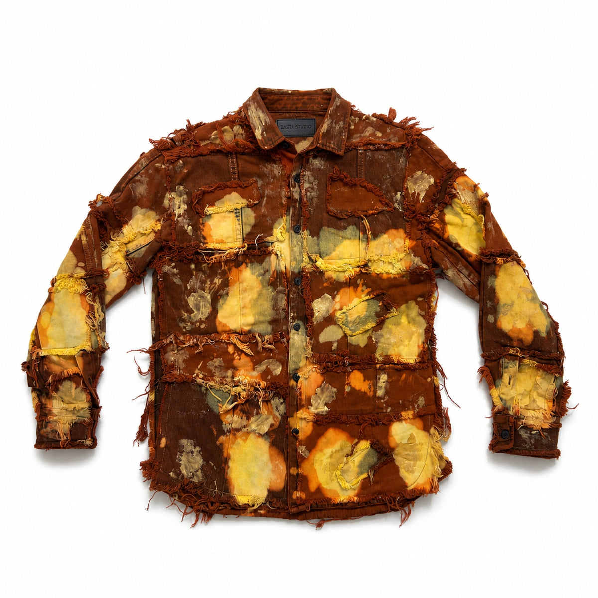 Wearable Ruins Red Gold Shredded Denim Colored Jacket E