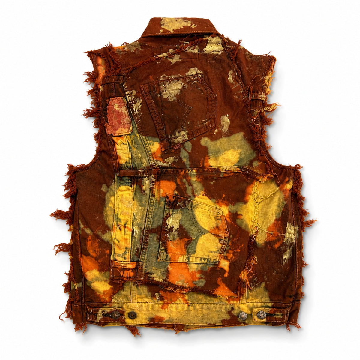 Wearable Ruins Red Gold Shredded Denim Colored Vest