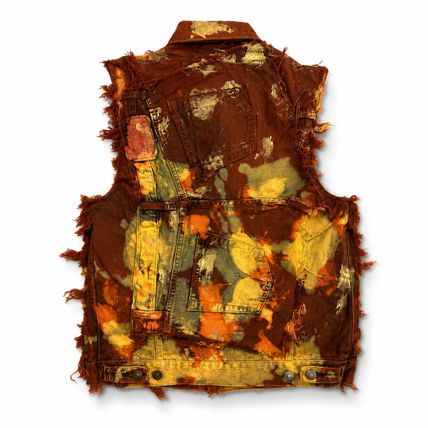 Wearable Ruins Red Gold Shredded Denim Colored Vest