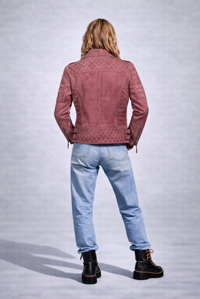 BLUE MOTORCYCLE MAROON BIKER LEATHER JACKET