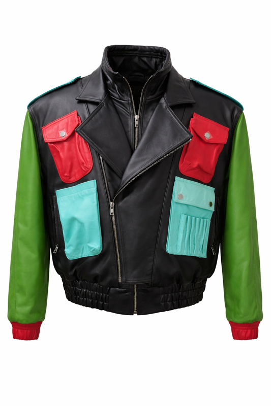 THE WIZARD TWO MULTICOLORED BOMBER LEATHER JACKET WOMEN