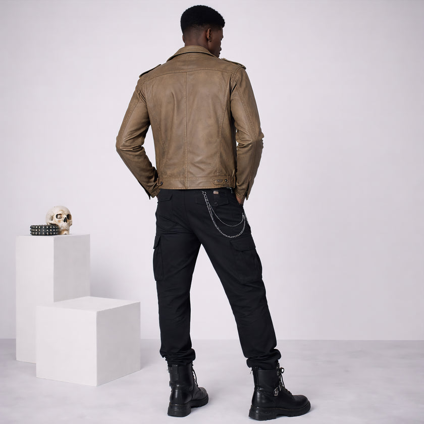 STORM RIDER DUSTY GREEN LEATHER BIKER JACKET